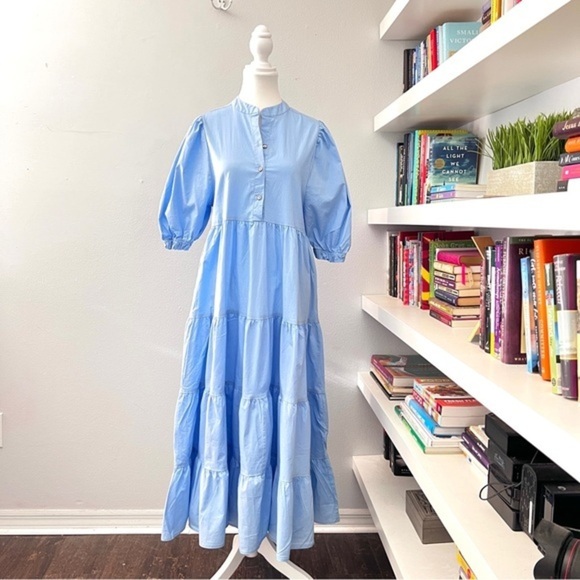 Karlie Blue Tier Puff Sleeve Maxi Dress Sz small - Picture 1 of 12